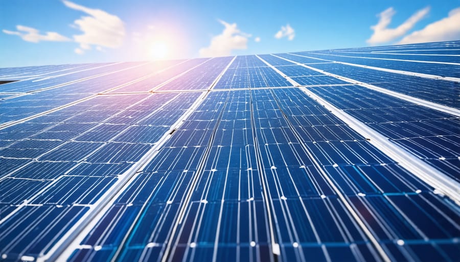 Solar panel with an overlay of magnified fiberglass cloth fibers, symbolizing strength and innovation in solar technology.