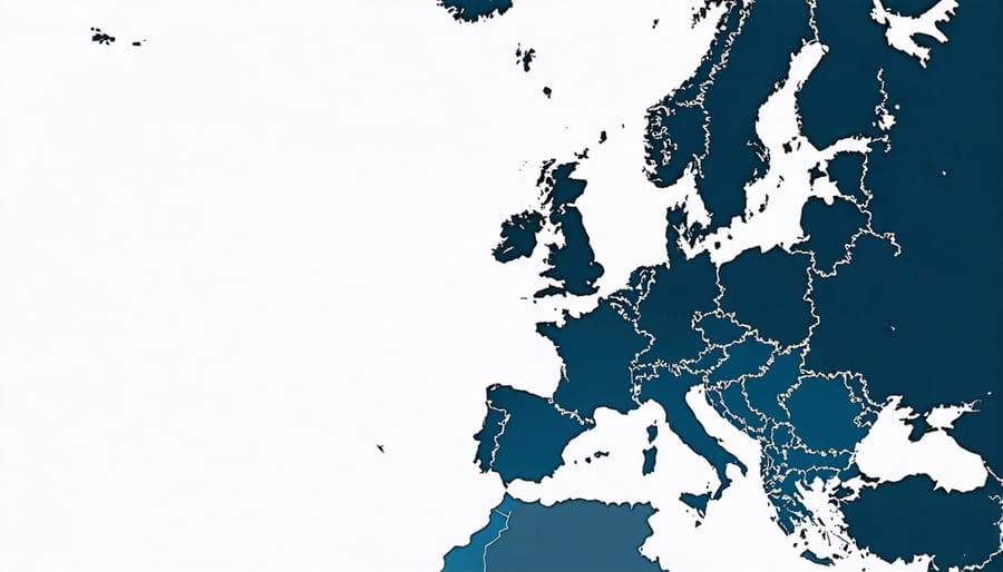 European map with color-coded regions indicating varying levels of solar irradiation