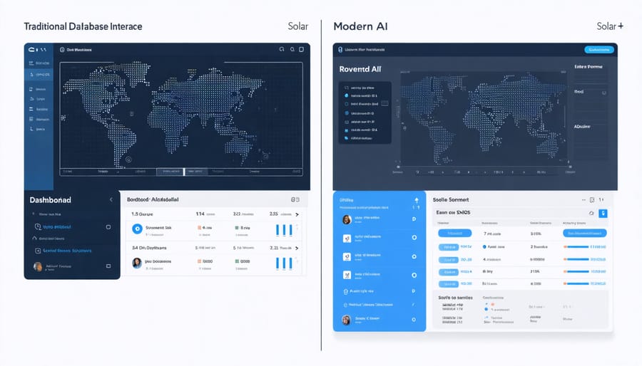 Side-by-side comparison of traditional vs AI-powered solar database interfaces