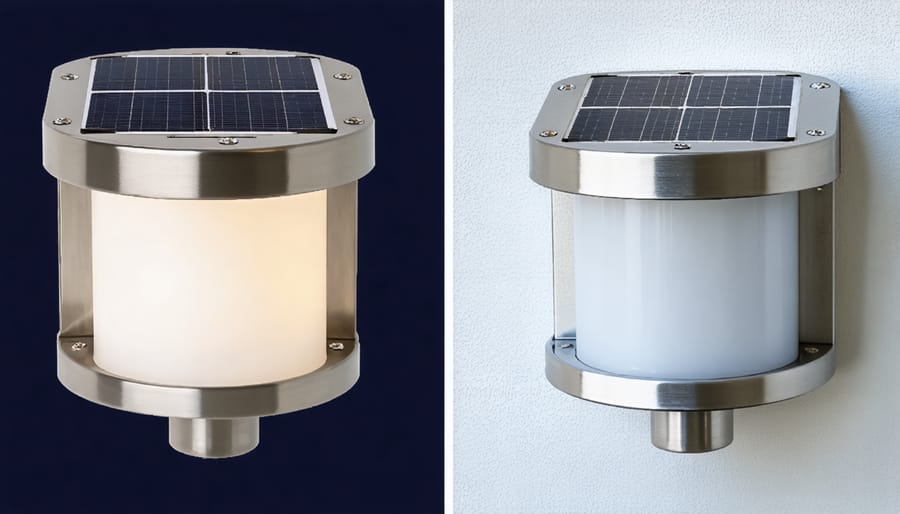 Side-by-side comparison of stainless steel and aluminum solar pathway light materials