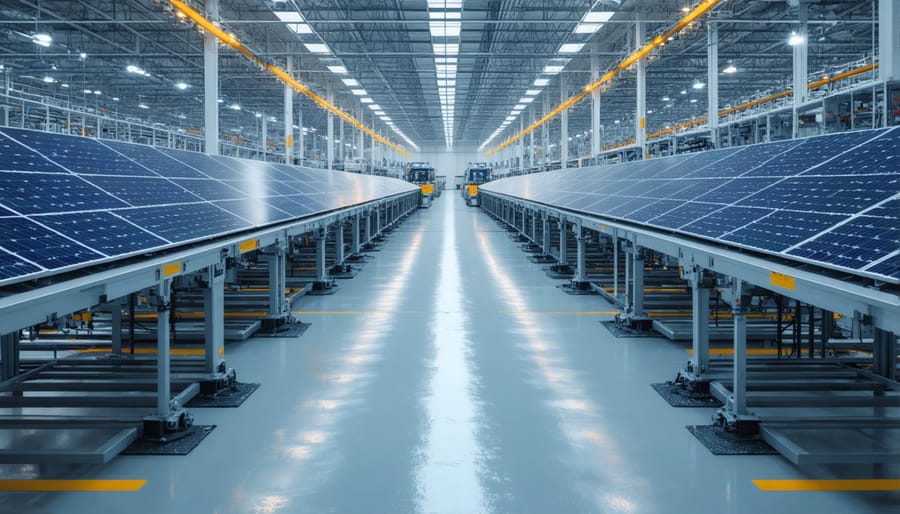 Industrial automation system processing end-of-life solar panels in a recycling facility