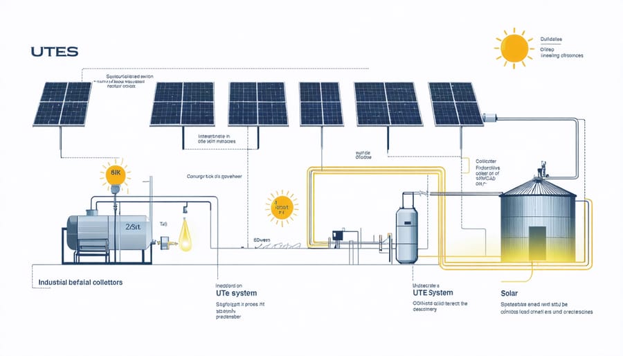 Diagram illustrating the connection between solar thermal systems and underground storage for industrial applications