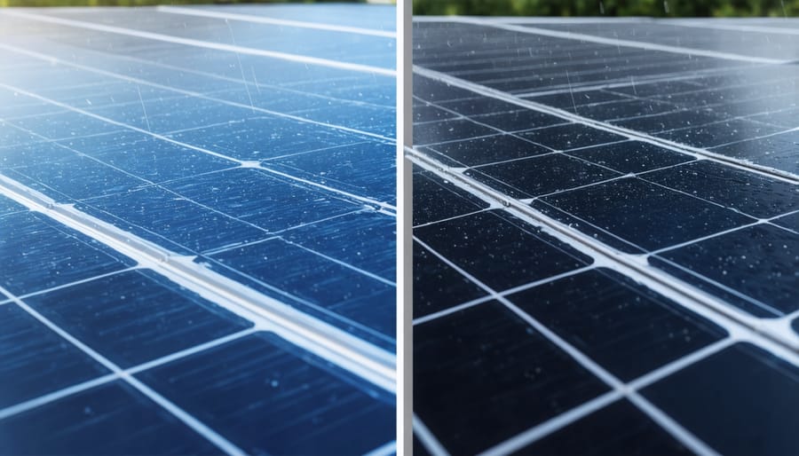 Comparison showing water behavior on ceramic-coated and standard solar panels
