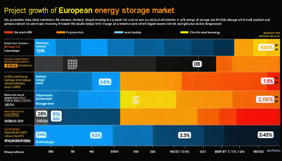 Graph showing forecasted growth trends in European grid-scale energy storage deployment