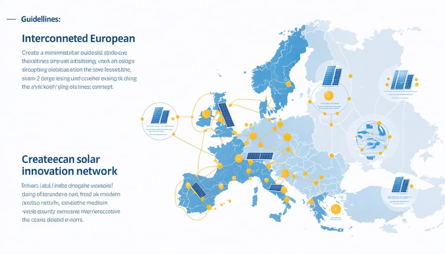 Visual representation of European solar research collaboration network with connection points