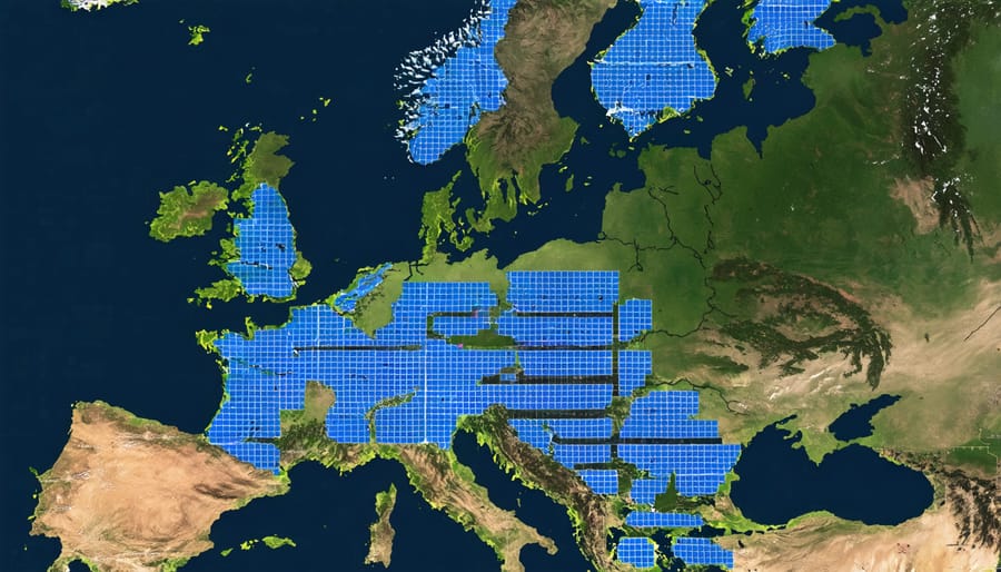 European map showing solar installations with quantum weather forecasting integration