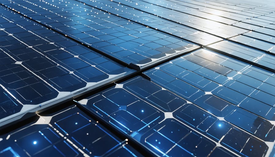 Computer-generated visualization of advanced nano-structured solar panel surface showing light-trapping features