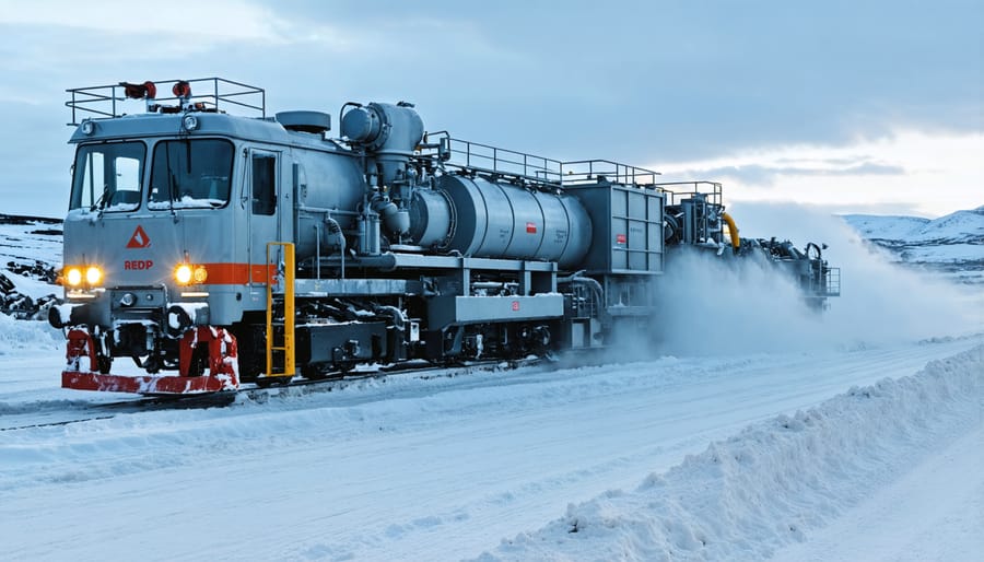 Solar-diesel hybrid system operating at Nordic Metal Mine site with snow-covered solar panels and generator housing