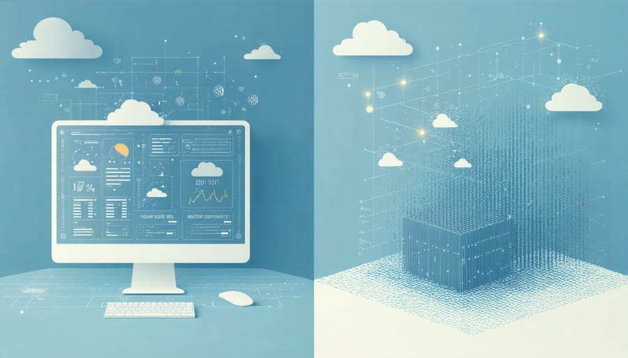 Side-by-side comparison of traditional versus quantum computing weather processing methods