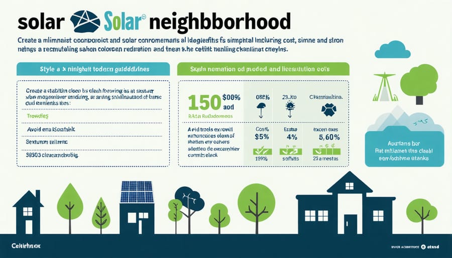 Visual representation of solar neighborhood benefits including cost savings and environmental impact statistics