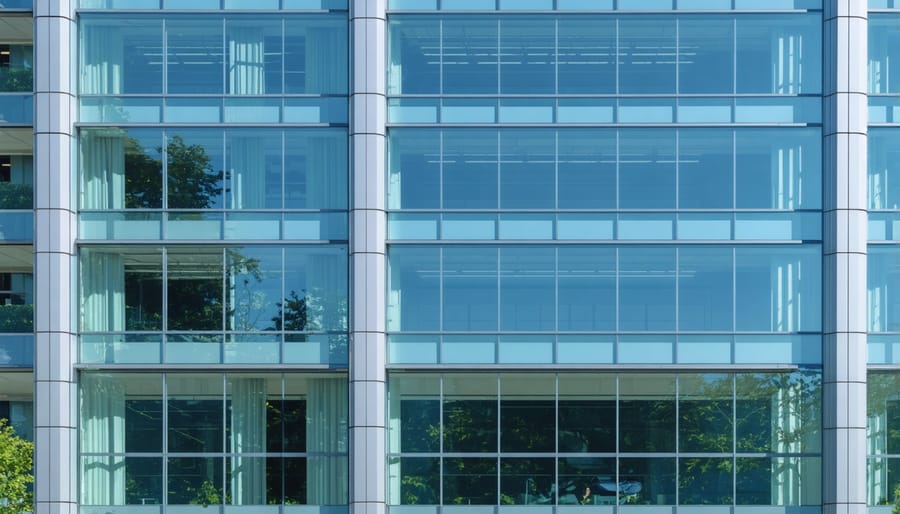 Commercial building with integrated solar glass windows demonstrating BIPV implementation