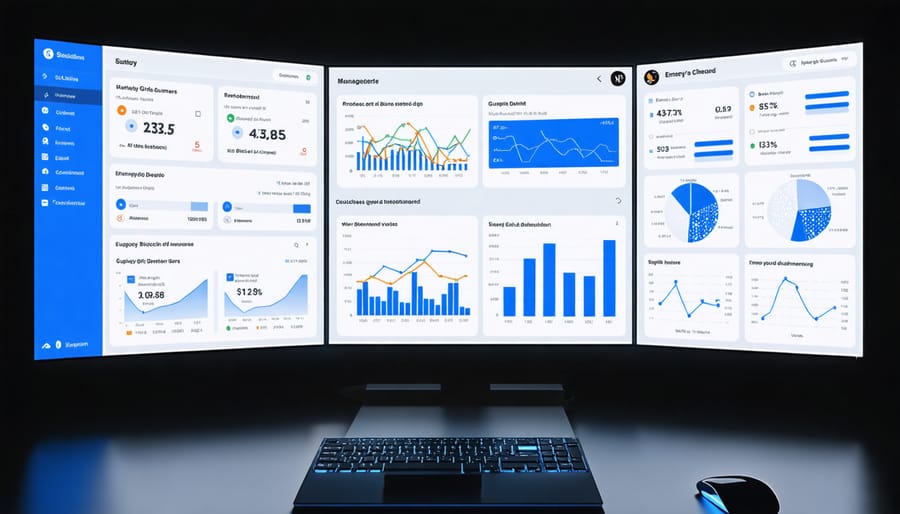 Digital interface displaying blockchain energy grid management system with real-time data