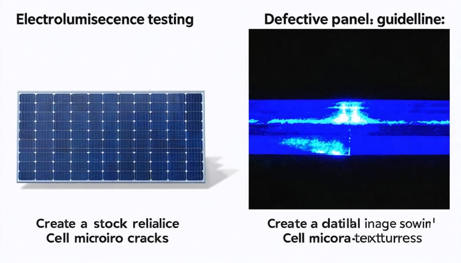Comparison of electroluminescence images showing healthy versus damaged solar panel cells