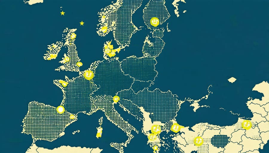 European map showing locations of major blockchain renewable energy initiatives