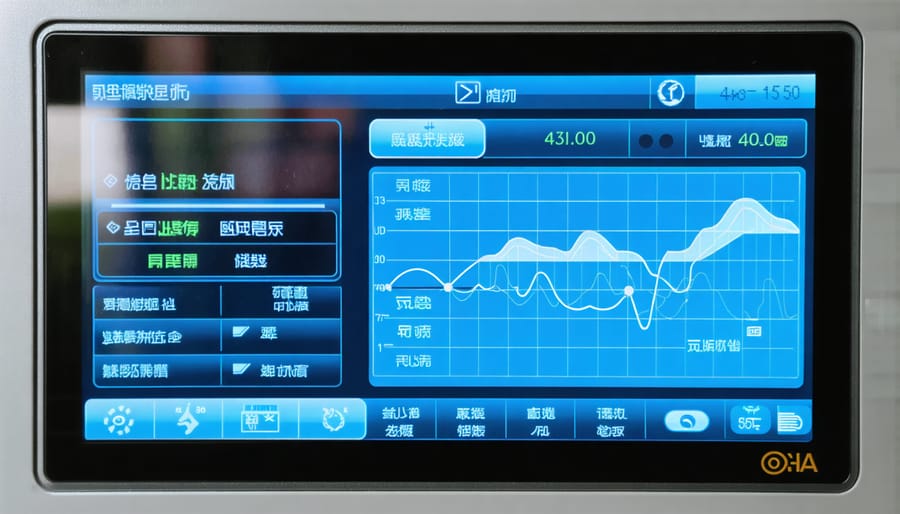 Modern solar inverter display showing voltage, frequency, and power output measurements