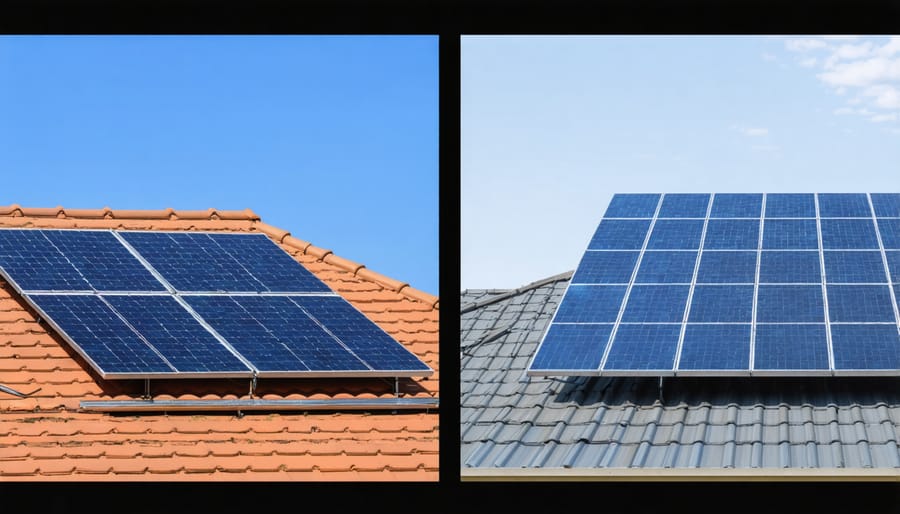 Side-by-side comparison of residential rooftop and commercial flat roof solar mounting systems