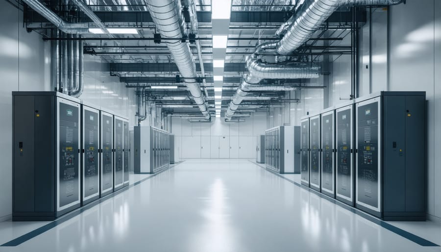 Industrial-scale battery storage facility with climate resilience measures