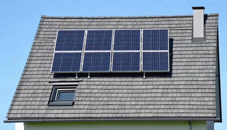 Split image showing traditional asphalt shingles on left and modern solar panels on right