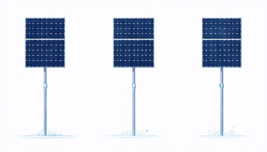 Seasonal solar panel tilt angle diagram showing summer and winter positions