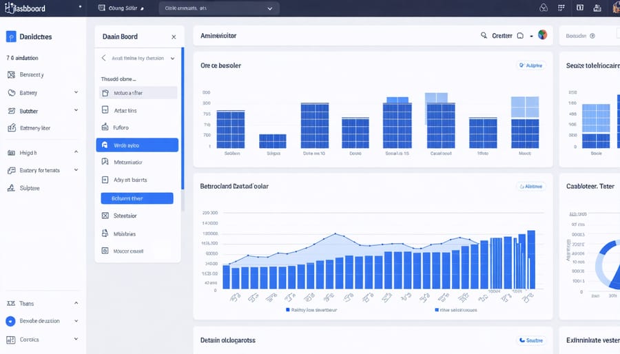 Data analytics dashboard displaying solar battery performance metrics and predictive models