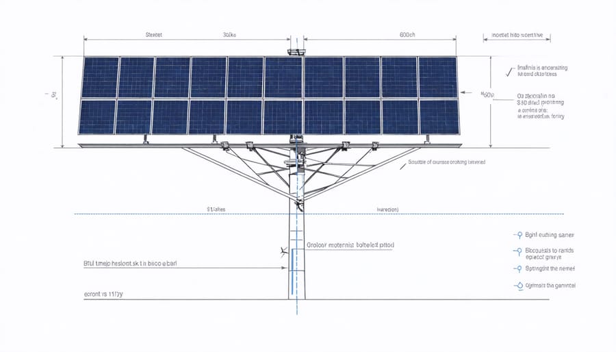 Installation schematic depicting proper mounting configuration and ground conditions for bifacial solar panels