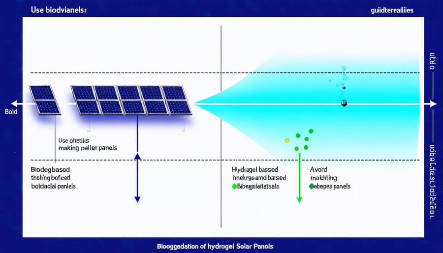 Infographic showing stages of biodegradation process for hydrogel solar panels over time