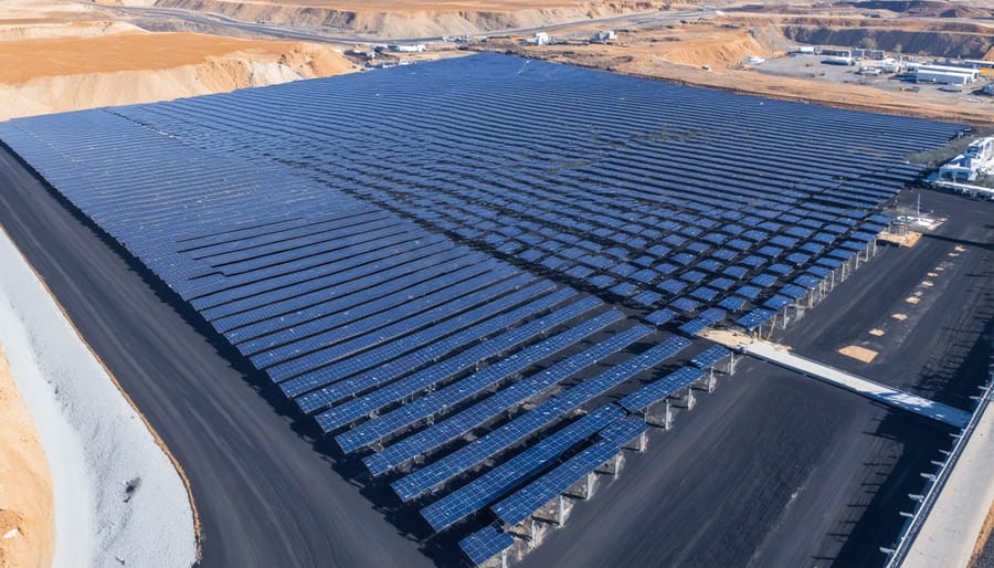 Aerial view of solar thermal collectors installed at a mining operation