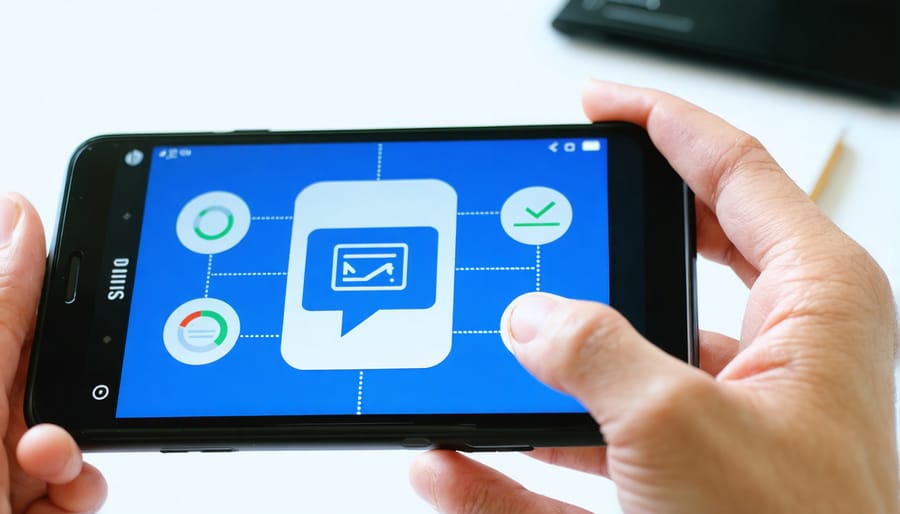 Smartphone screen showing remote monitoring alerts and system notifications