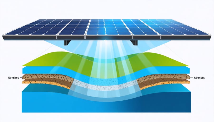 Technical illustration of anti-reflective nano-coating layers on solar panel surface
