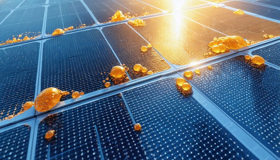 Electron microscope image showing the nanoscale structure of anti-reflective coating on a solar panel