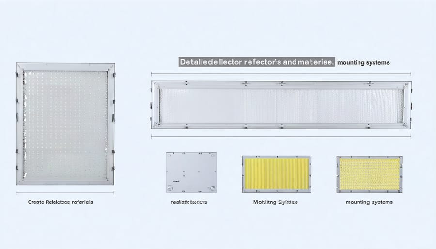 Close-up photograph of modern bifacial reflector components and mounting hardware