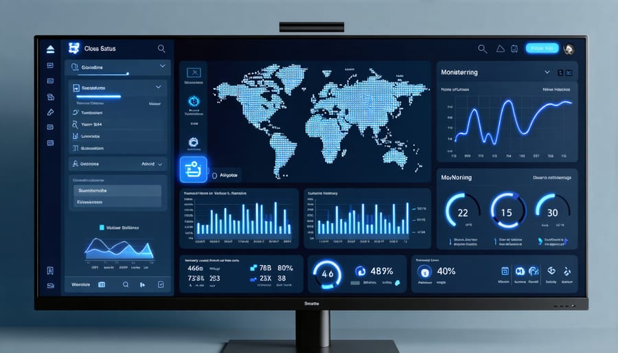 Remote monitoring dashboard displaying backup system performance metrics and status indicators