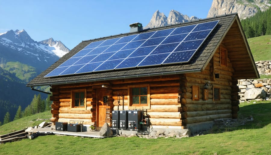 Solar-powered off-grid battery system installed at a remote mountain cabin