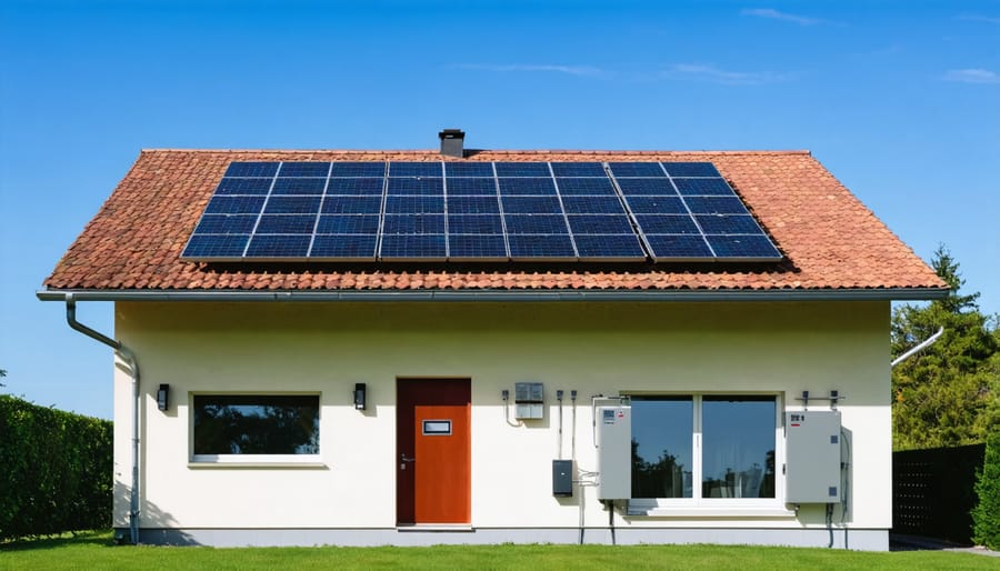 Modern European house with integrated solar and battery storage installation