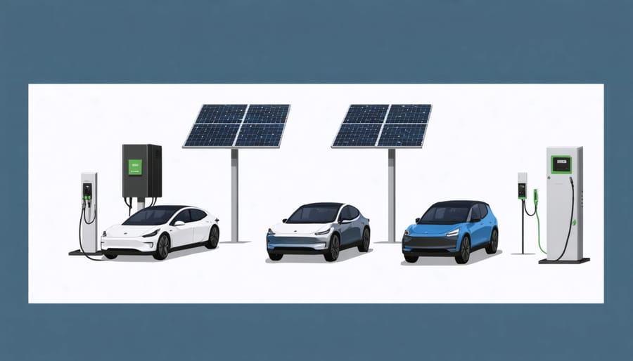 Technical diagram illustrating the main components and connections in a solar-powered EV charging station