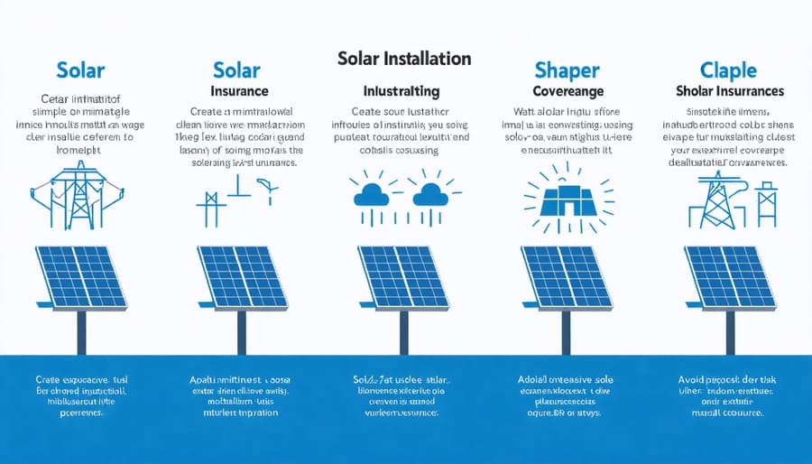 Visual diagram of solar insurance types including property, performance, and liability coverage