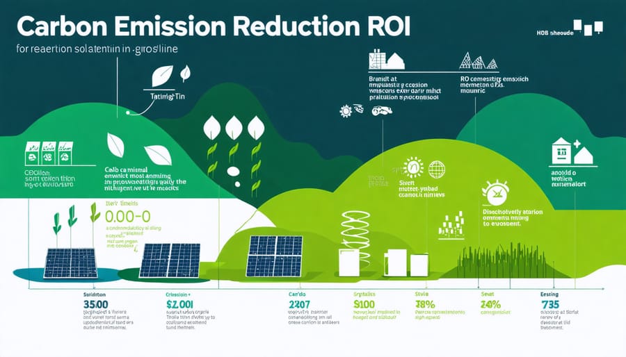 Visual representation of carbon footprint reduction and return on investment data for mining solar projects