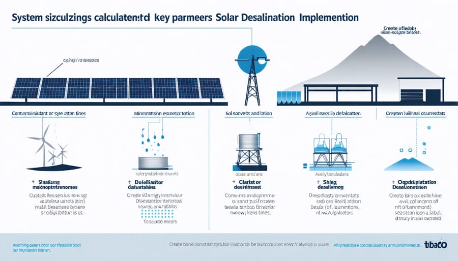 Infographic of solar desalination system sizing and requirements
