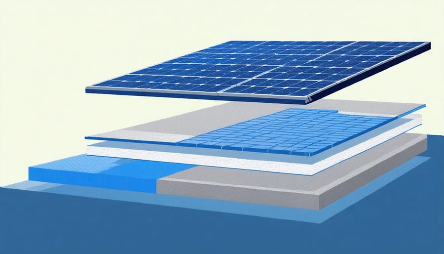 Technical diagram illustrating the different material layers within thin-film and traditional solar panels