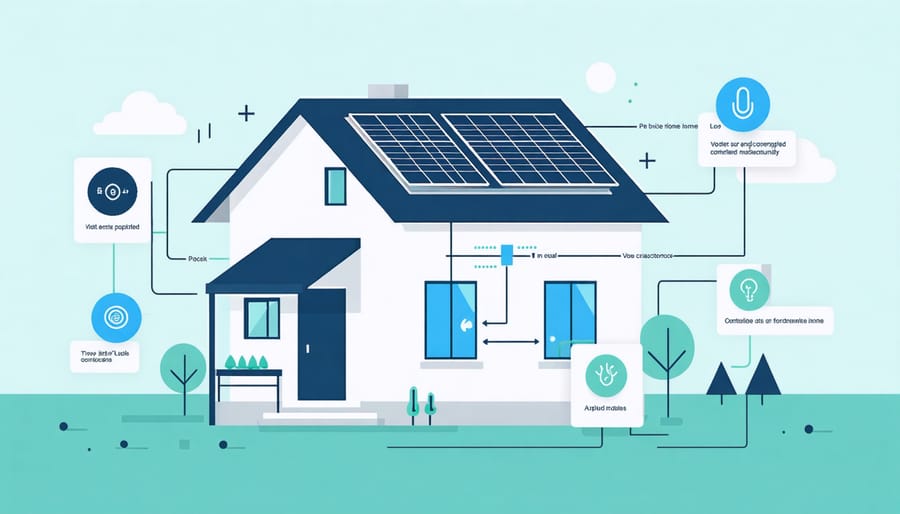 Digital dashboard displaying voice-activated solar energy management controls and real-time energy statistics