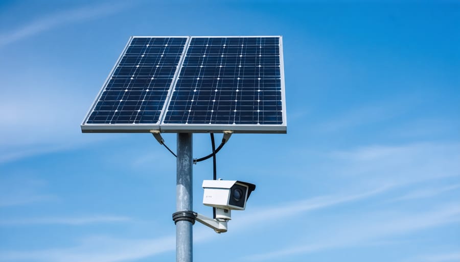5G-enabled solar security camera with visible solar panel installation