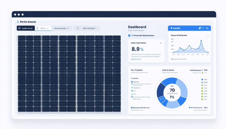 Interactive dashboard displaying solar panel performance data with AI-driven insights and maintenance predictions
