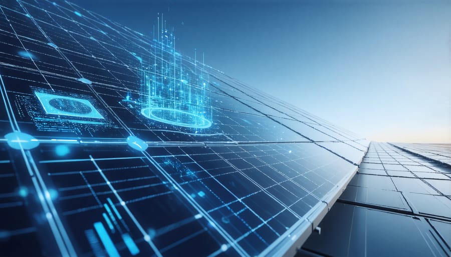 Interactive visualization of solar panel performance metrics with AI optimization indicators