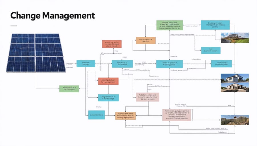 Flowchart diagram illustrating the solar project change management framework and process steps