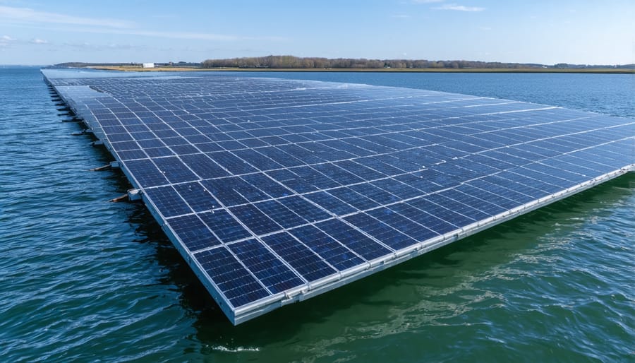 Large-scale floating solar array off the Dutch coast demonstrating advanced maritime solar technology