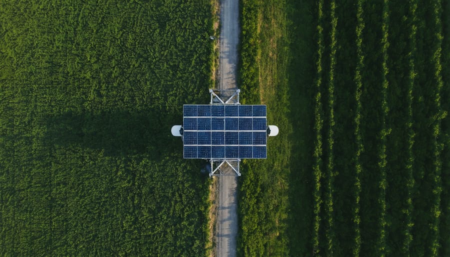 Solar-powered communication tower operational at night during blackout