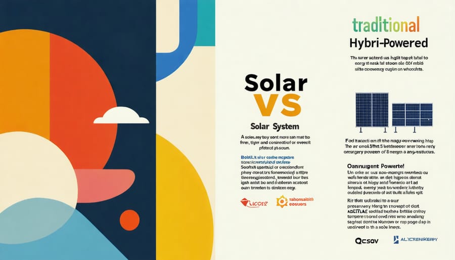 Bar graph showing energy usage and cost savings between conventional and solar hybrid water treatment systems