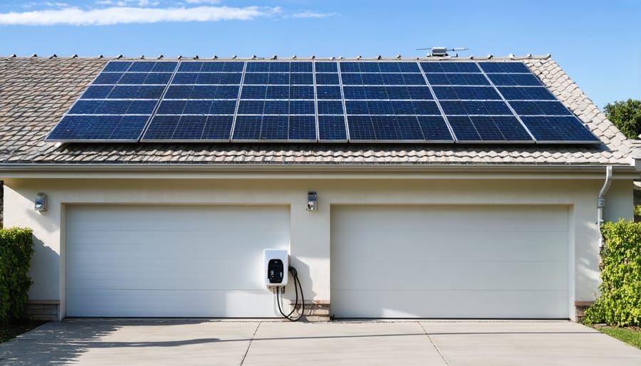 Modern home with rooftop solar installation and connected EV charging station