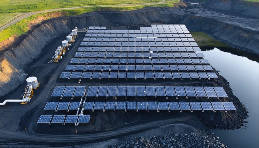 Aerial view of solar water pumps operating at a European mining facility