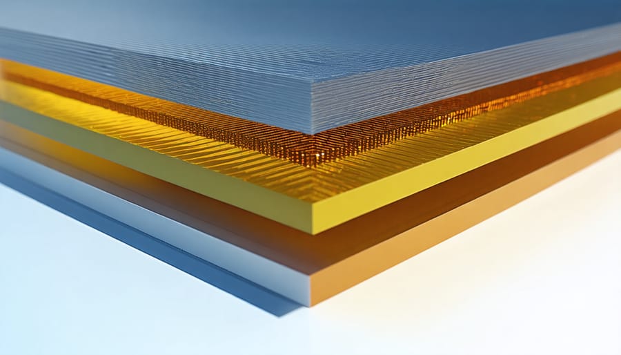 Microscopic view of perovskite solar cell crystal structure with visible layers